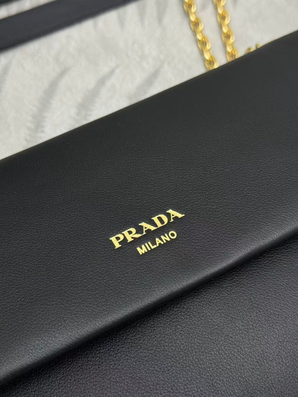 Prada Doux Medium Leather Shoulder Bag Black Calfskin