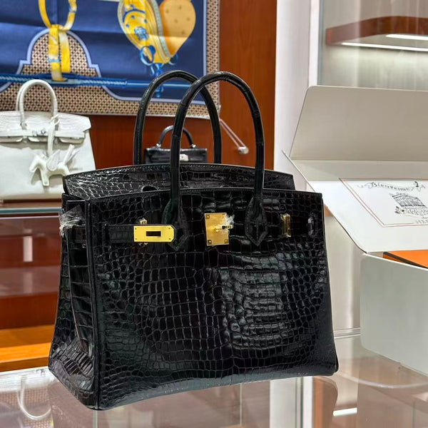 HM Birkin 30 Bag Black Shiny Crocodile Leather GHW (12 days of production)