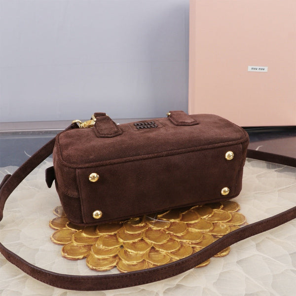 MIU SUEDE BEAU BAG 22 IN COCOA BROWN