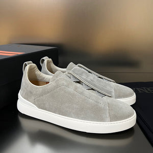 Zegna Mélange Triple Stitch Gray Suede Sneakers