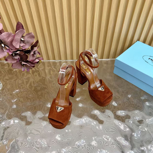 Prada 120mm Woman Camel Suede Sandals