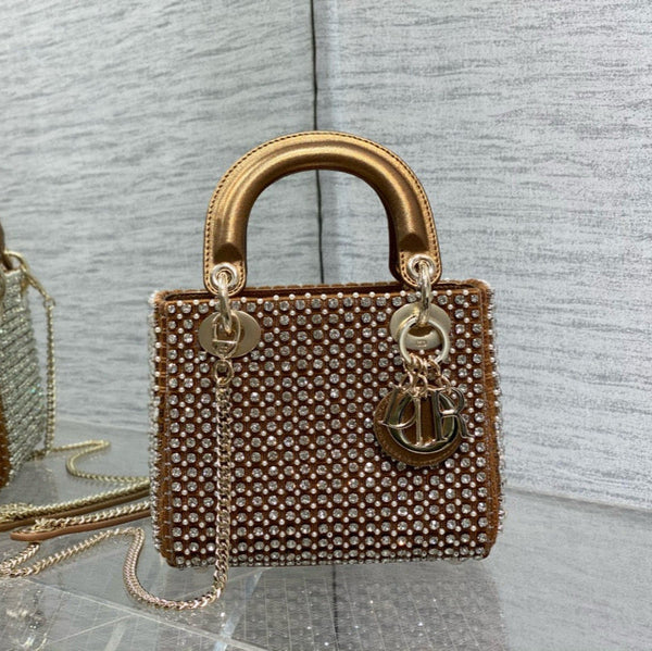 CD Lady 17 Brown metallic Canvas and Calfskin attached diamonds