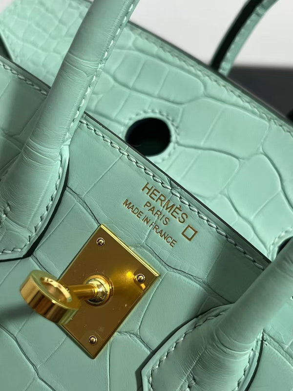 HM BIRKIN 25cm Vert Deau Crocodile Gold Hardware