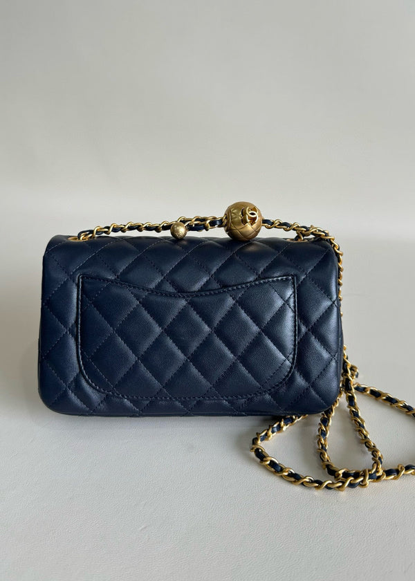 CC 20 Flap Bag 20cm Dark Blue Lambskin