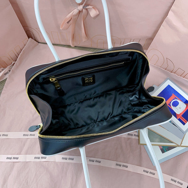 Miu Miu Beau Tote Bag Black Leather Gold-Tone Hardware