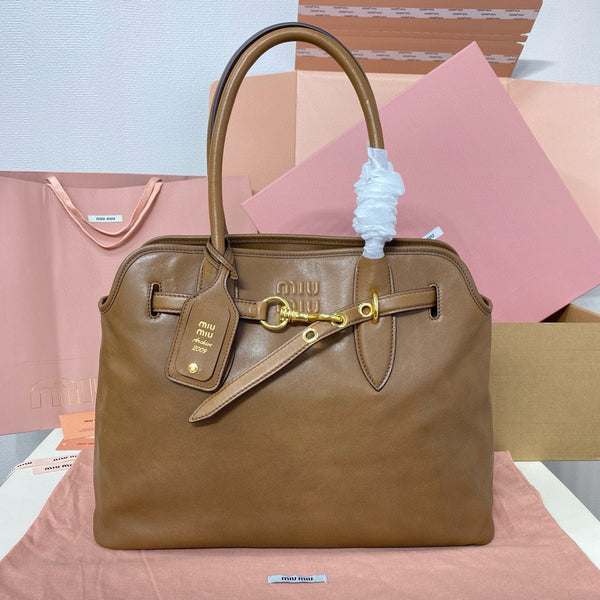 Miu Tote Bag 40 Brown Aventure Nappa Leather