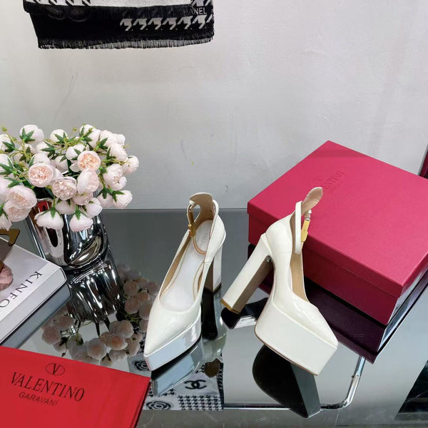 Valentino Roira Block Heel Platform 15cm High Heel White Pumps