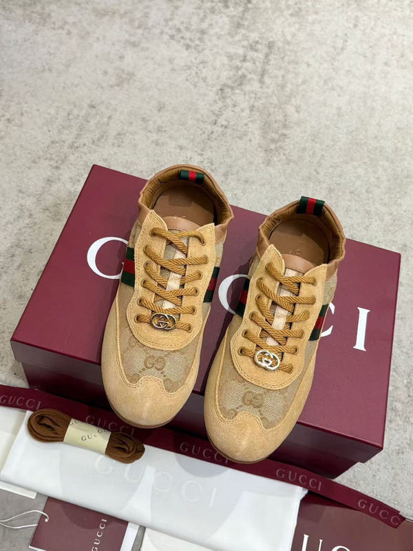 GG Shift Sneakers Elastic Back Light Beige Canvas Suede