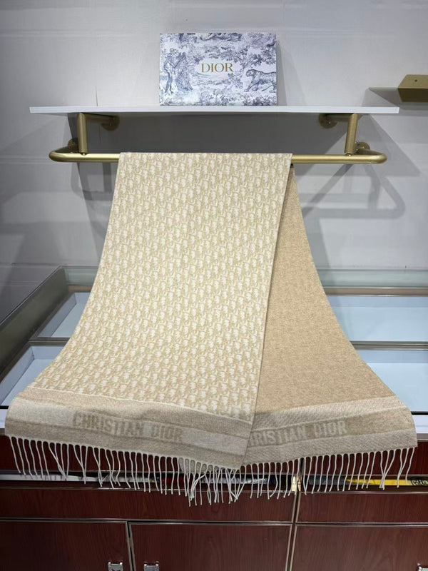 CD Natte Scarf 220cm Beige Oblique Jacquard Cashmere