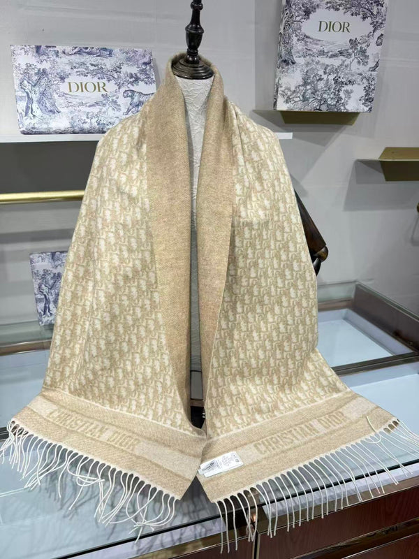 CD Natte Scarf 220cm Beige Oblique Jacquard Cashmere