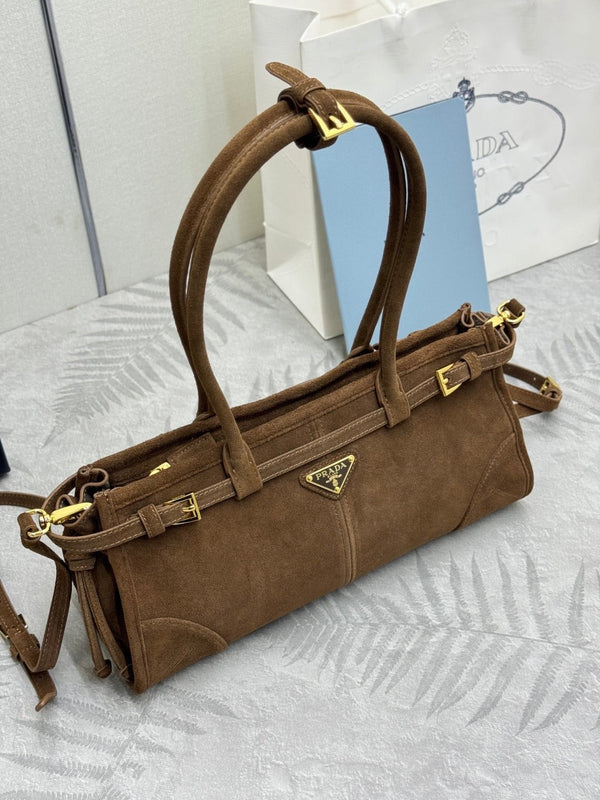 Prada Bonnie Large 32cm Brown Suede