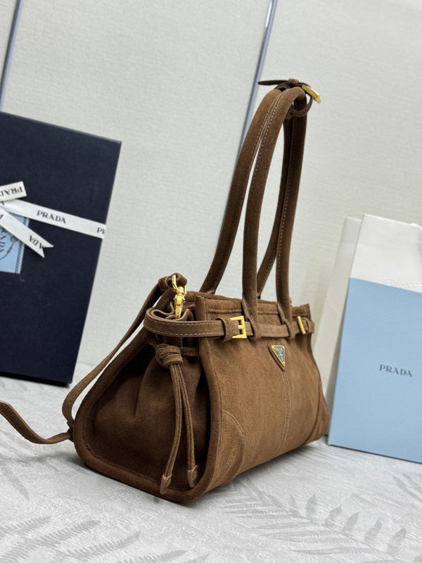 Prada Bonnie Large 32cm Brown Suede