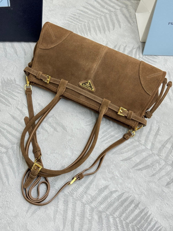 Prada Bonnie Large 32cm Brown Suede