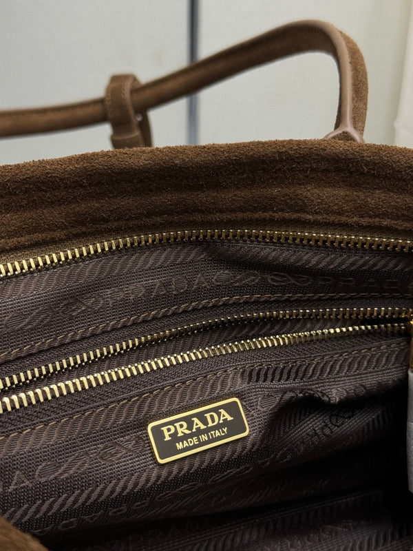 Prada Bonnie Large 32cm Brown Suede
