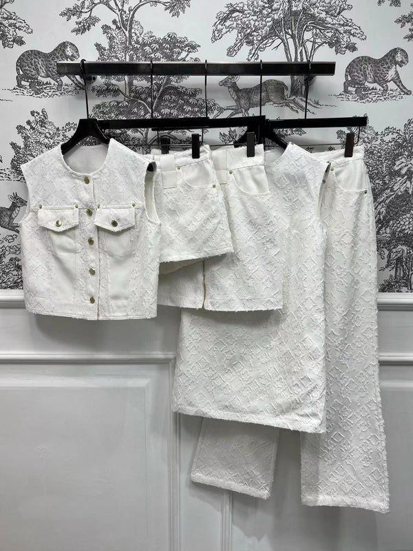 LV Fil Coupe Monogram Milky White Cotton Short Dress