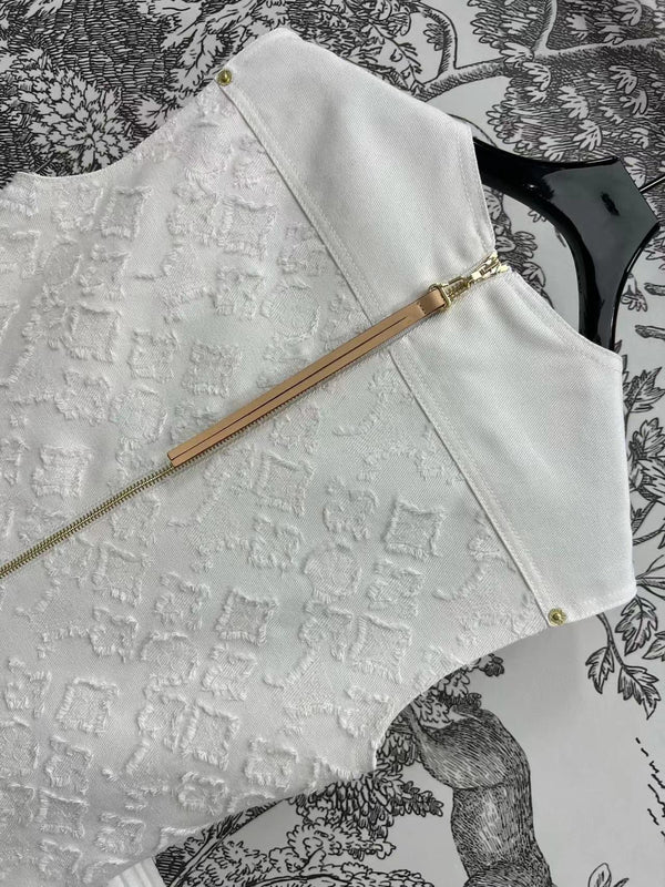 LV Fil Coupe Monogram Milky White Cotton Short Dress