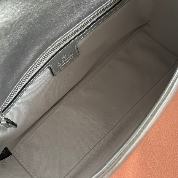 GG Marmont Small Shoulder Bag Metallic Silver Leather