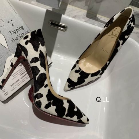 CL Kate Pumps 100mm Satin Cow Printed White Black