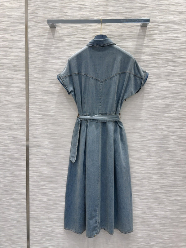 LV 25 Luxury Denim Dress Blue Smoky Blue Cotton