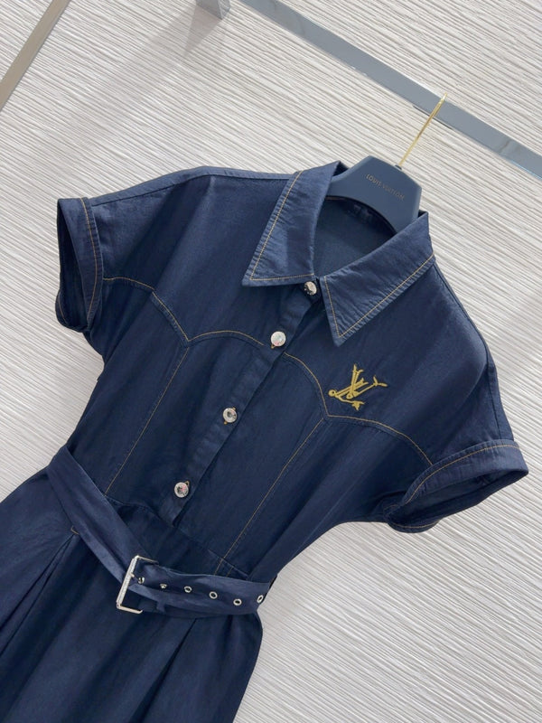 LV 25 Luxury Denim Dress Blue Smoky Blue Cotton