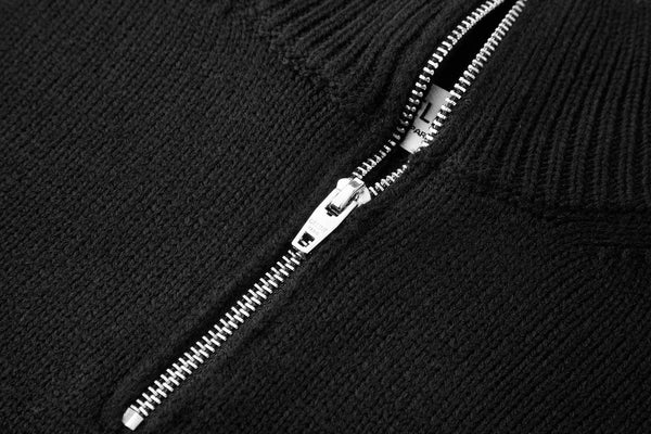 CELINE Embroidered Zipper Polo Sweater Wool Cotton