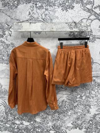 Celine 25 Suit Brown and White Linen Polyester