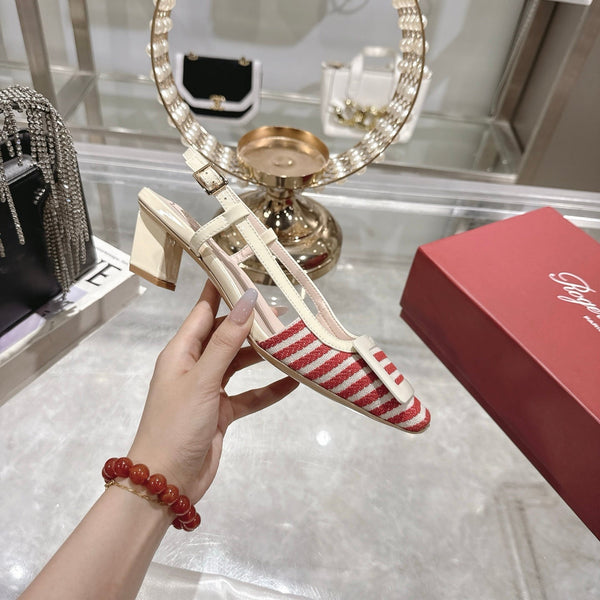 Viv 25 Sling Back Red Floral Cloth Leather 355487