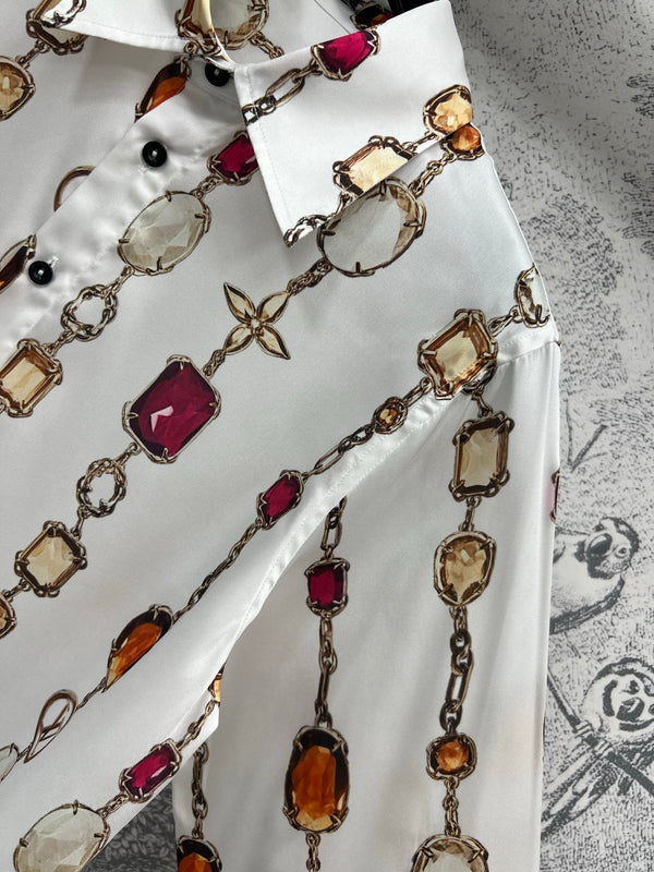 LV 25 Decorative Pattern Gemstone Chain Set White Poliester