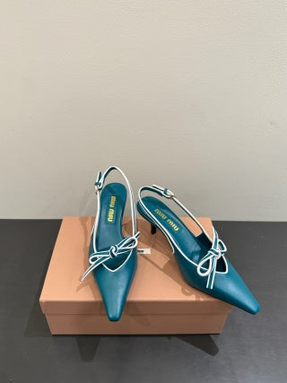 Miu slingback pump teal blue leather