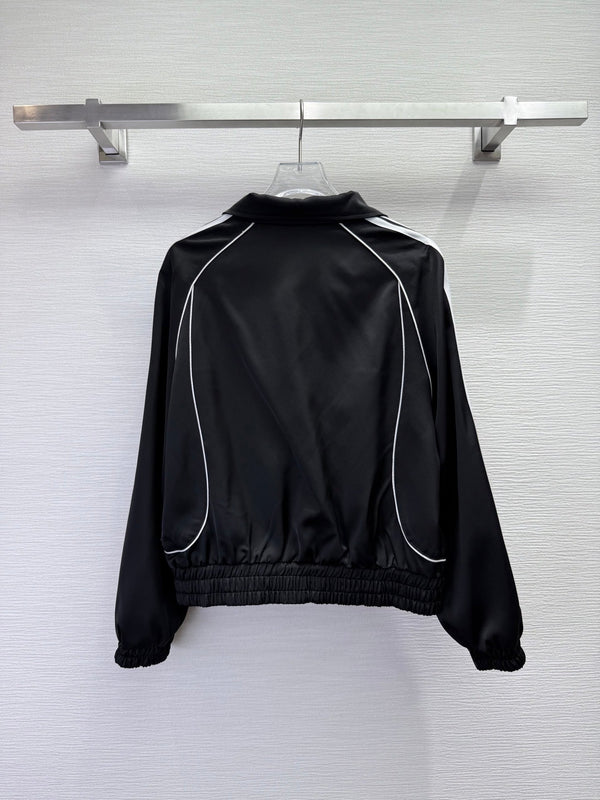 Prada 2025 Striped Patchwork Jacket Black And White Polyester