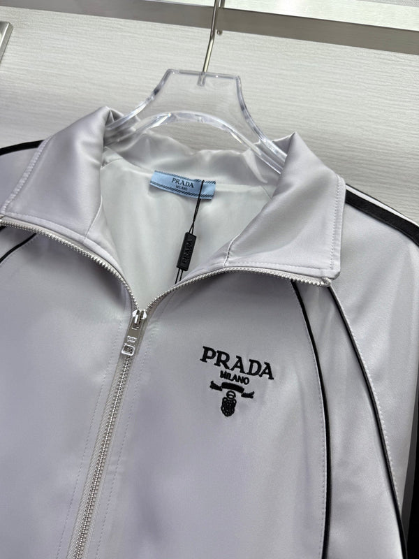 Prada 2025 Striped Patchwork Jacket Black And White Polyester
