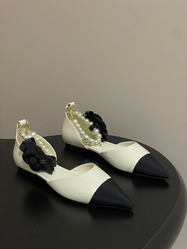 CC 26 Flat Slingback With Pearl Ankle Strap Lambskin Fabric