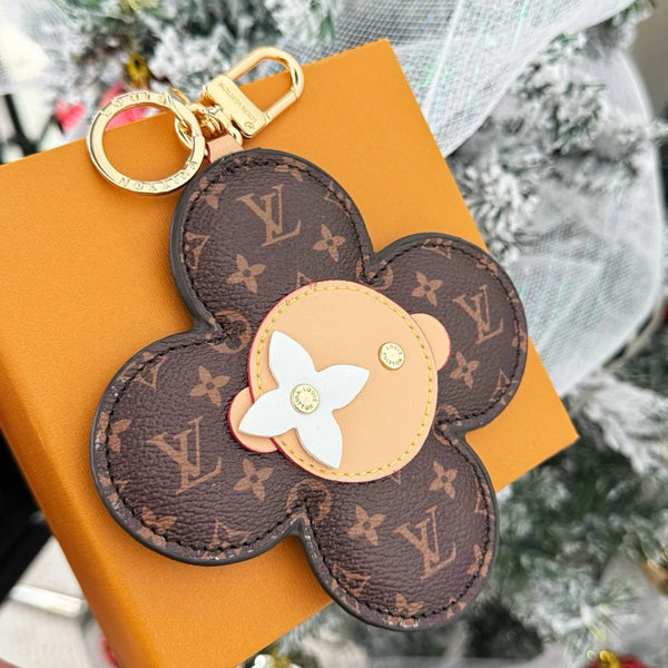 LV Vivienne Head Bag Charm in Monogram Brown Beige White Canvas