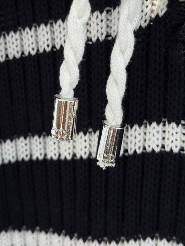 CD 25 Striped Knitted Long-sleeved Dress Black Cotton