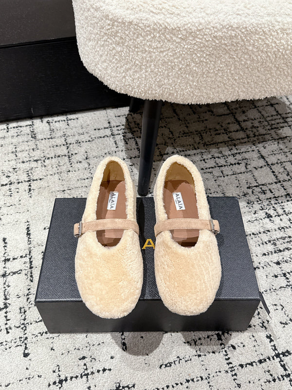 Alaia 2025 Ballet Flat Beige Wool 558649