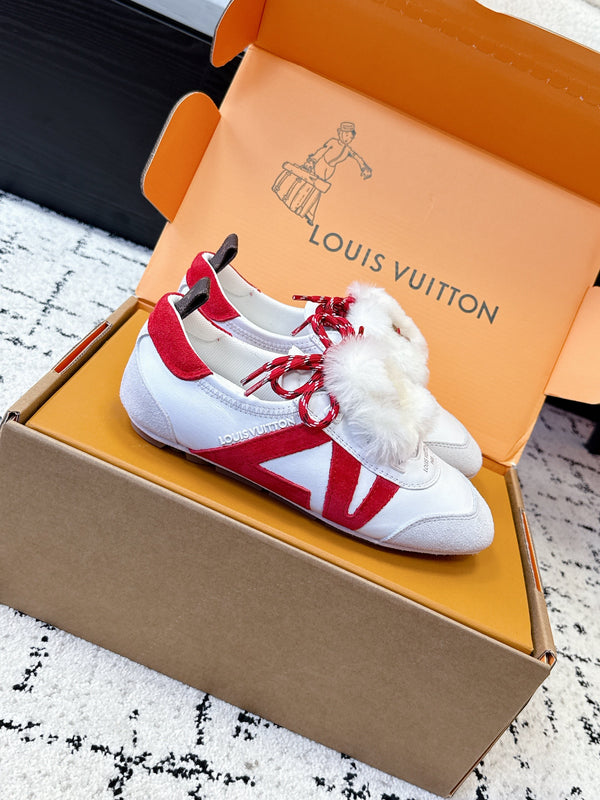 LV Sneakerina Sneaker With Vivienne White Red Suede 616978