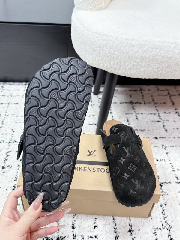 LV Cosy Comfort Mules Black Brown Monogram Suede 616987