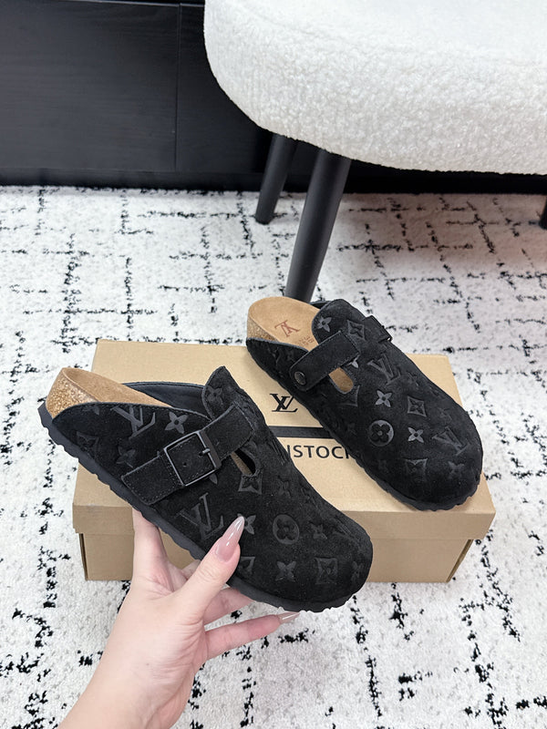 LV Cosy Comfort Mules Black Brown Monogram Suede 616987