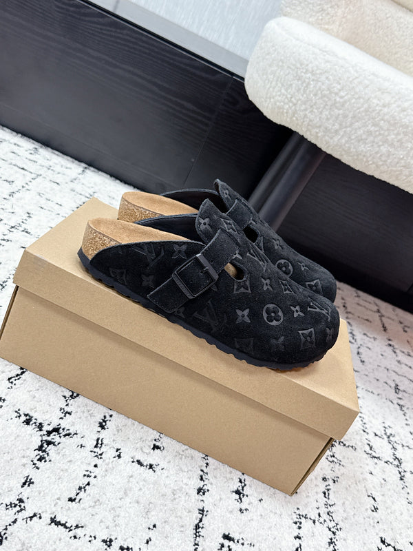 LV Cosy Comfort Mules Black Brown Monogram Suede 616987