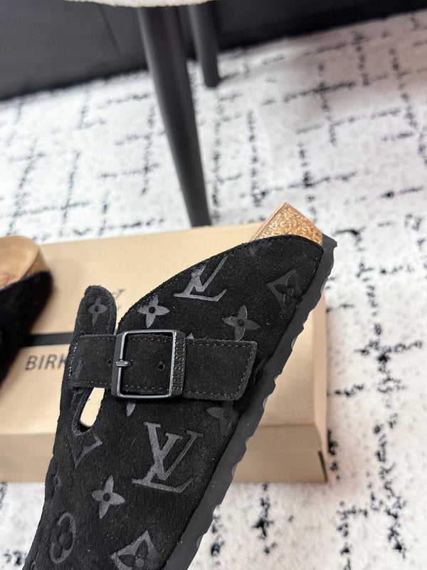 LV Cosy Comfort Mules Black Brown Monogram Suede 616987