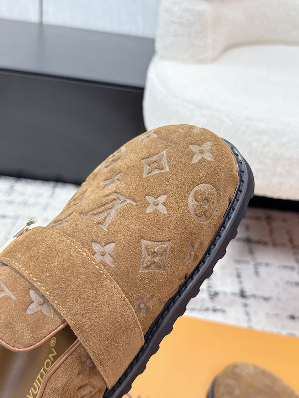 LV Cosy Comfort Mules Full Brown Monogram Suede 616988
