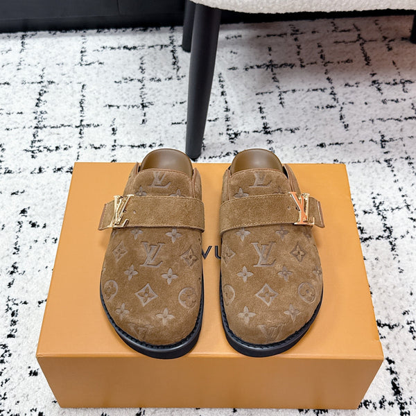 LV Cosy Comfort Mules Full Brown Monogram Suede 616988