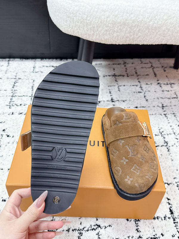 LV Cosy Comfort Mules Full Brown Monogram Suede 616988