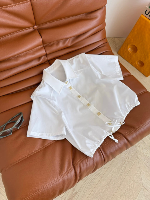 Celine 25 Wide Shoulder with Gold Metal Button White Cotton