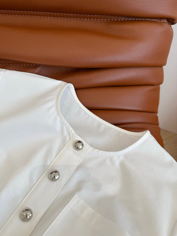 Celine 25 Denim Dress With Silver Buckle Belt White Cotton