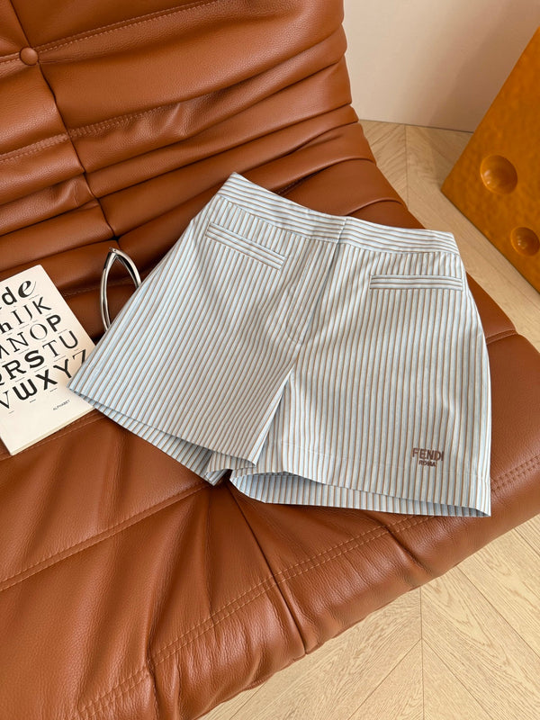 Fendi 25 Letter Logo Embroidered Striped Suit Blue Cotton