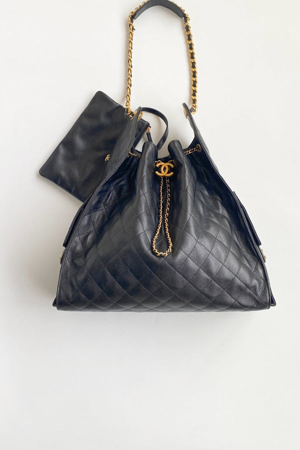 CC 25C Hobo Bag 42cm Black Grained Calfskin