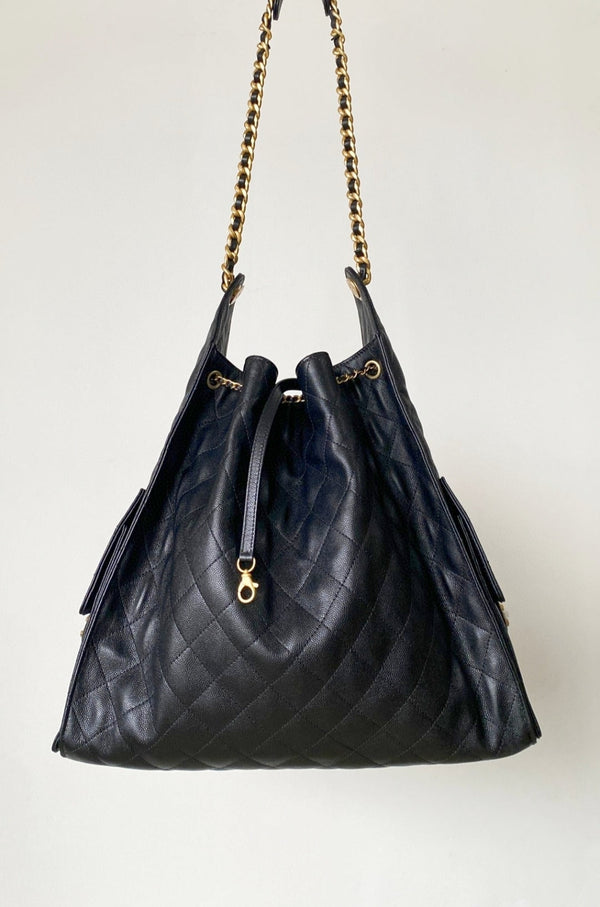 CC 25C Hobo Bag 42cm Black Grained Calfskin
