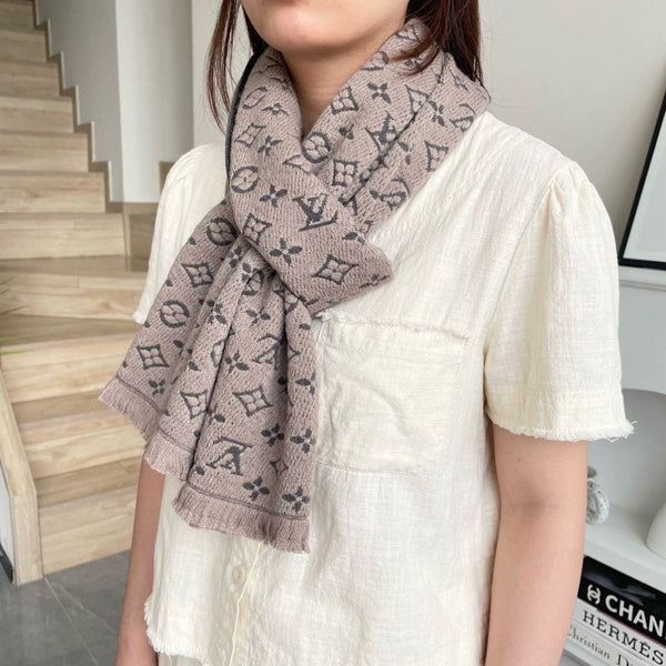 LV Men Scarf 180cm Light Brown Wool 967167