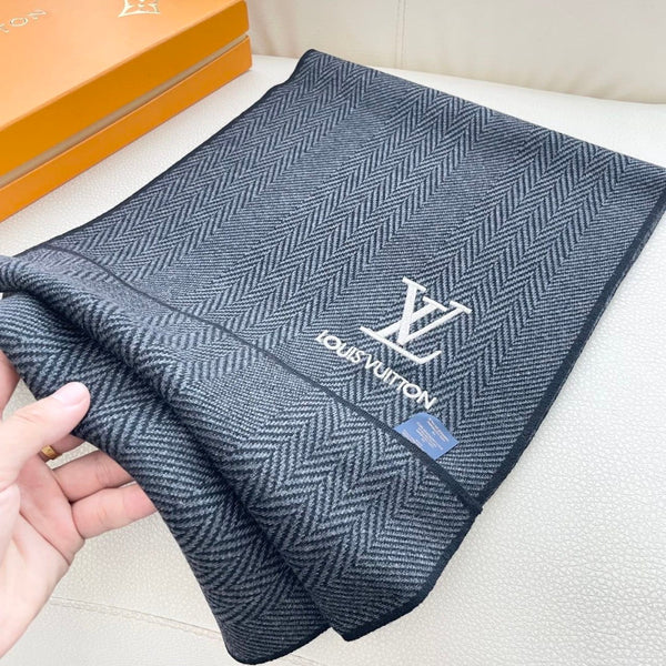 LV Couple's Style Scarf 180cm Black Cashmere 976364